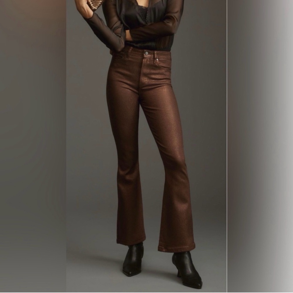 Paige Claudine High Rise Cropped Flares | Coated Cognac | Size:26